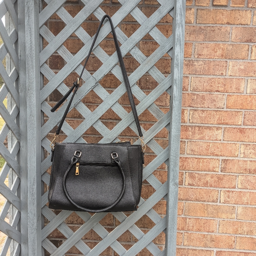 Black Faux Leather Shoulder Crossbody Purse